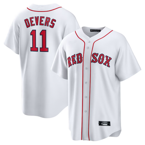 Custom #11 White BOS Baseball Shirt Top