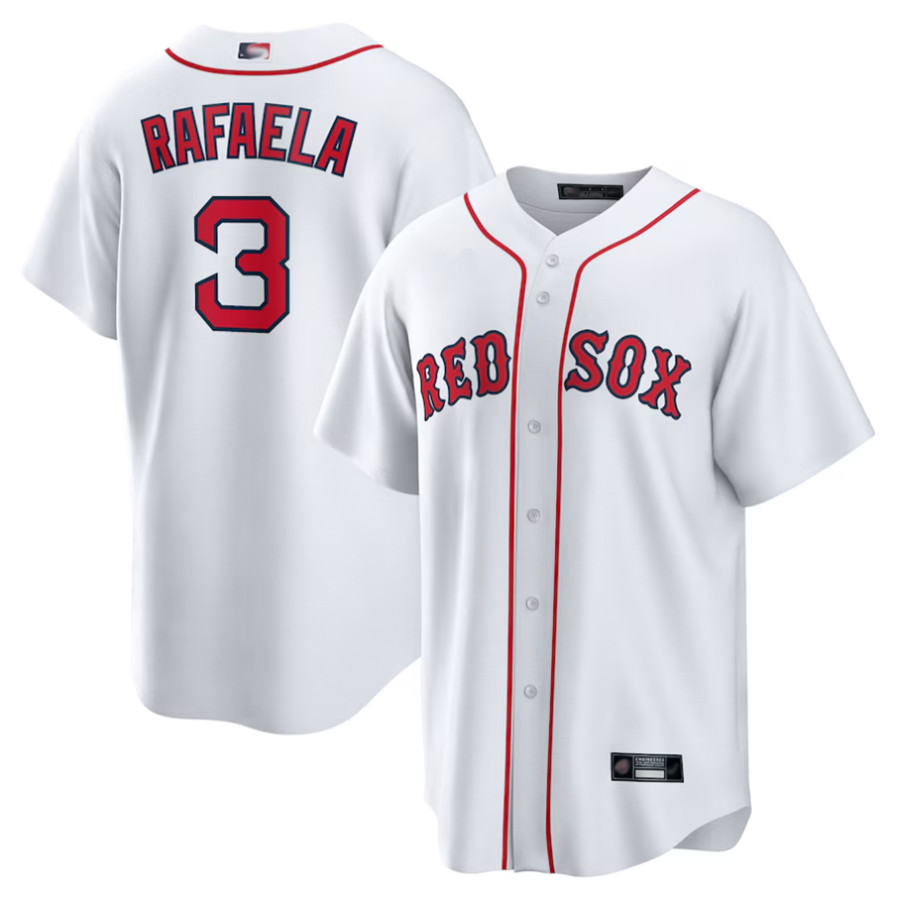 Custom #3 White BOS Baseball Shirt Top