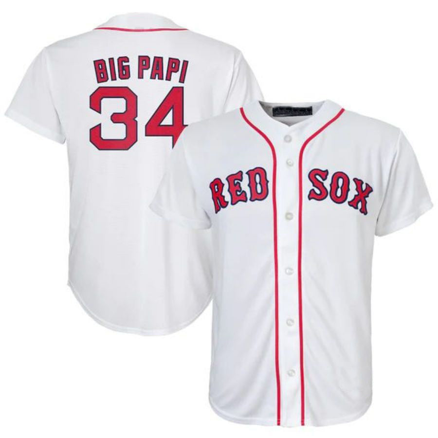 Custom #34 White BOS Baseball Shirt Top