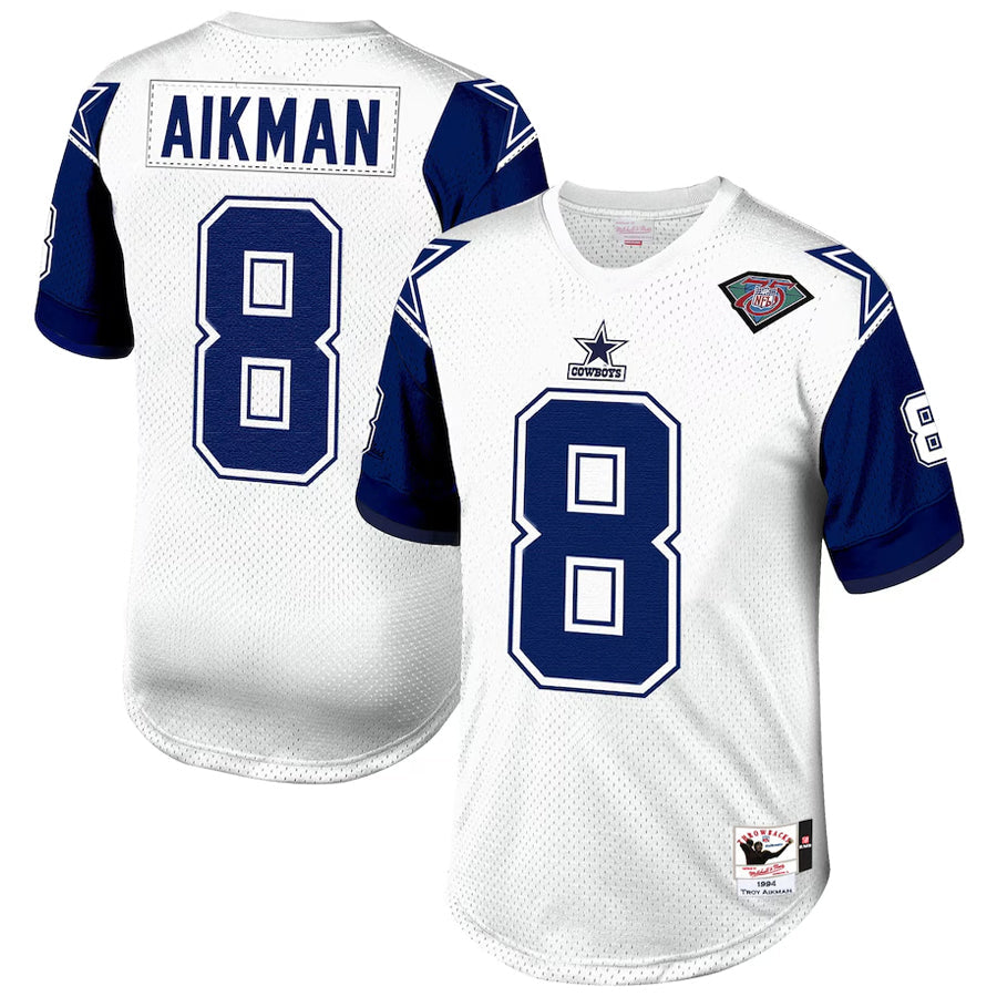 Custom #8 White 1994 Throwback DAL Football Shirt Top