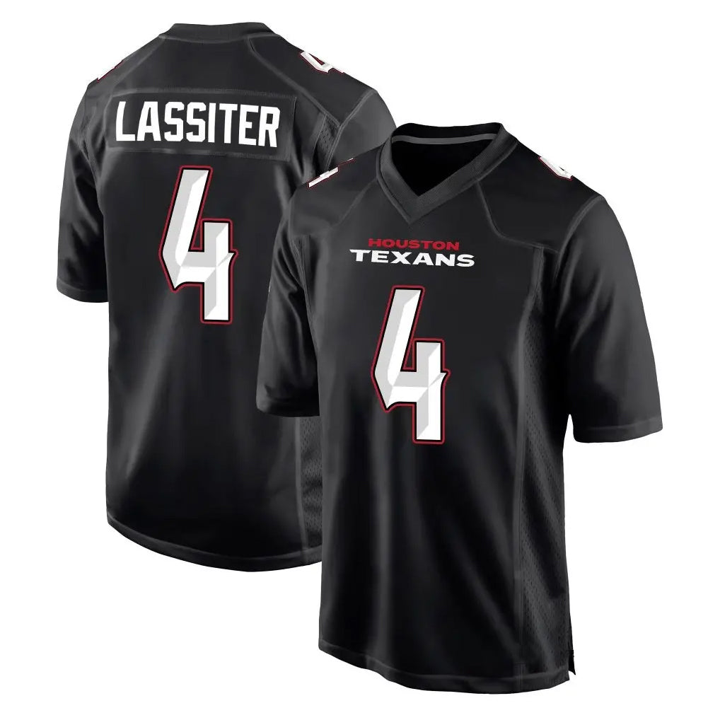 Custom #4 Black HOU Football Shirt Top