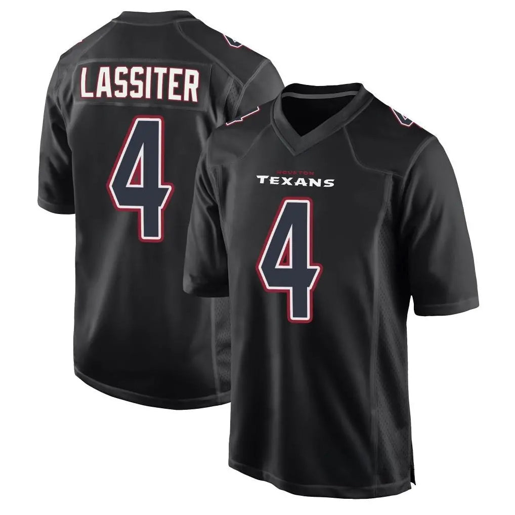 Custom #4 Black HOU Football Shirt Top