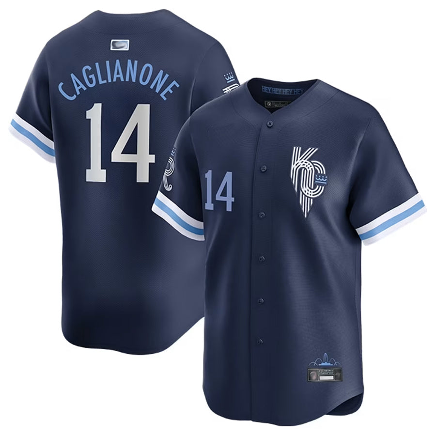 Custom #14 Navy Blue City Connect KC Baseball Shirt Top