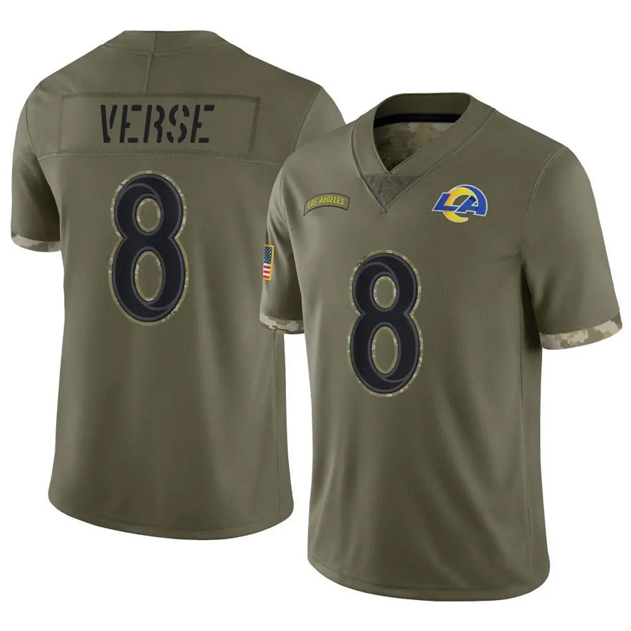 LA.Rams #8 Jared Verse Player Salute To Service Olive Football Jerseys