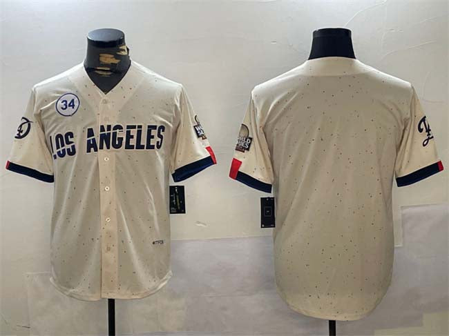 Custom #34 Cream LAD Baseball Shirt Top