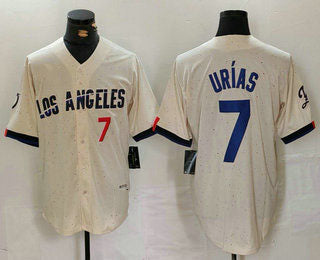 Custom #7 Cream LAD Baseball Shirt Top