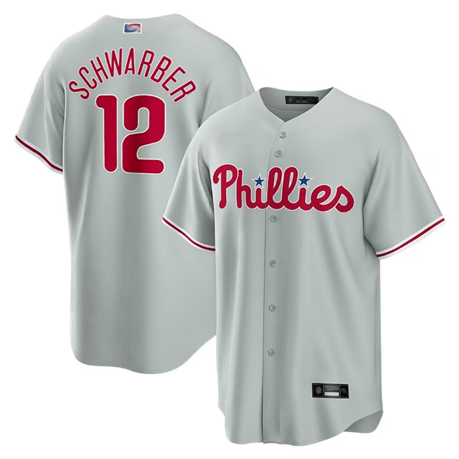 Custom #12 Grey PHI Baseball Shirt Top